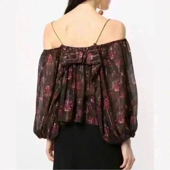 ULLA Johnson Coline Black Red Silk Off the Shoulder Spaghetti Strap Blouse 8 - Picture 2 of 8